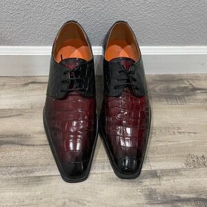 Antonio Cerrelli Elite Mens Shoes Size 11 Burgundy Black Croc Embossed Oxfords